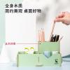 得力（deli） 9123 多功能木质组合笔筒 DIY彩色韩国创意笔桶 拼装可爱收纳盒学生办公桌面笔 绿色